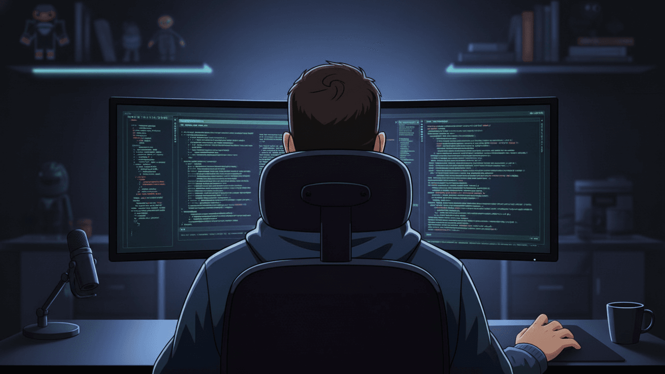 Illustrazione sviluppatore al lavoro su più schermi